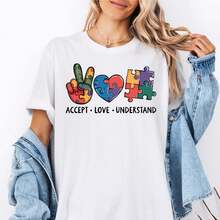 Camiseta de concienciación, Sudadera de apoyo, Sudadera con capucha de aceptación, amor y comprensión, Camiseta de terapeuta ABA, Sudadera para mamá. - Blanco - Ver 1