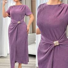 jianchaimaoyi02  Vestido envolvente de unicolor elegante talla grande, para verano - Púrpura polvoriento - Ver 1