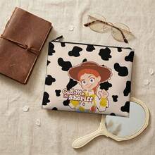 Disney Cute Toy Story Jessie Zipper Pouch, Fun Cow Pattern Print On Elastic Canvas, Adorable Bag For Cosmetics & Travel Essentials - 10 X 8.1 Inches - View 1
