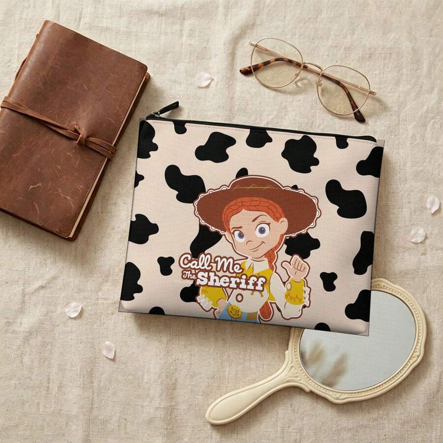 Disney Cute Toy Story Jessie Zipper Pouch, Fun Cow Pattern Print On Elastic Canvas, Adorable Bag For Cosmetics & Travel Essentials - 10 X 8.1 Inches - View 1