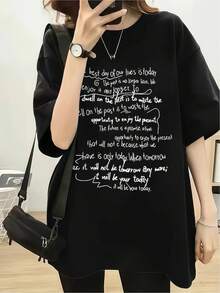 Comfortable Size T-Shirt, 100% Cotton, Black, Modern Design, Inspirational Phrases, Casual Urban Style, Suitable For Men And Women, Sizes S, M, L, XL, Fashionable Everyday Wear - 黑色 - 查看 1