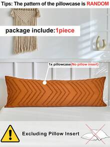 1pc Orange Cutwork Diamond Pattern Bed Pillowcase, Minimalist Bright Modern Textured Decorative Throw Pillow Cover For Sofa, Soft Breathable Long Pillowcase, Machine Washable, No Filling Included - Burnt Orange - View 4
