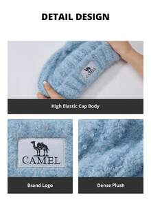 CAMEL CROWN 女士羊毛针织帽，保暖防风室内帽，秋冬季防风帽，保暖羊毛帽 - 清暉藍 - 查看 4