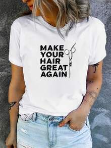 Creative Women's T-Shirt With Barber Scissors Print - 白色 - 查看 1