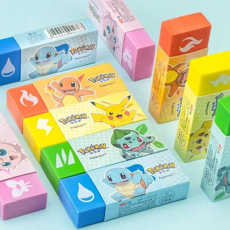 pokemon 10入寶可夢彩色鉛筆橡皮擦，低粉塵卡通橡皮擦，乾淨擦拭學生文具，隨機款式，開學季、兒童節、生日、聖誕節、新年、派對小禮物 - 套裝 - 查看 6