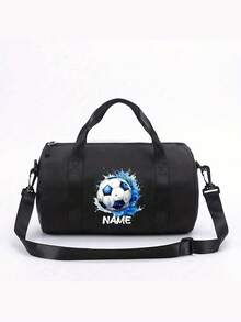 1pc Mini Customized Dance Bag, Perfect For Back To School Season. Cylindrical Design With Unique Splatter Blue And Green Soccer Print. Can Be Printed With Your Name. This Dance Bag/Sports Bag/Latin Dance Bag Is Suitable For Outdoor Travel And Gym. It Can Be Used As A Shoulder Bag Or Travel Bag, Perfect For Daily Use, And Also As A Gift For Friends And Family. - Multicolor - View 2
