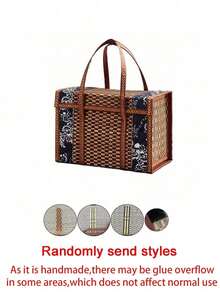 1pc Navy Floral Woven Picnic Basket, Vintage Pastoral Style Faux Rattan Square Storage Basket With Reinforced Handles And Large Capacity Design, Waterproof Lining For Thermal Insulation, Rectangular Woven Storage Box, Suitable For Picnic, Food & Snack Storage, Fruit Storage, Kitchen Organization, Home Decor, Gift Packaging - Multicolor - View 14