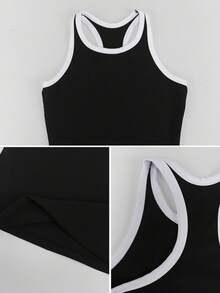Sodalemon Áo tank top tập luyện phối màu cho nữ, áo tank thể thao chạy bộ yoga lưng chữ I, áo vest fitness lưng racerback - màu đen - Xem 9