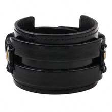 Pulsera de cuero genuino ancha de moda para hombre, brazalete ancho marrón & brazaletes & pulseras estilo vintage punk, joyería para hombre - pulsera de cuero - Ver 3