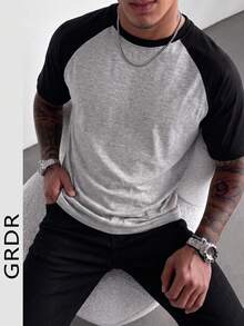 GRDR Men's Summer Raglan Color Block Casual Daily Commute American Vintage Round Neck Short Sleeve T-Shirt | Comfortable & Fashionable - Grey - View 1