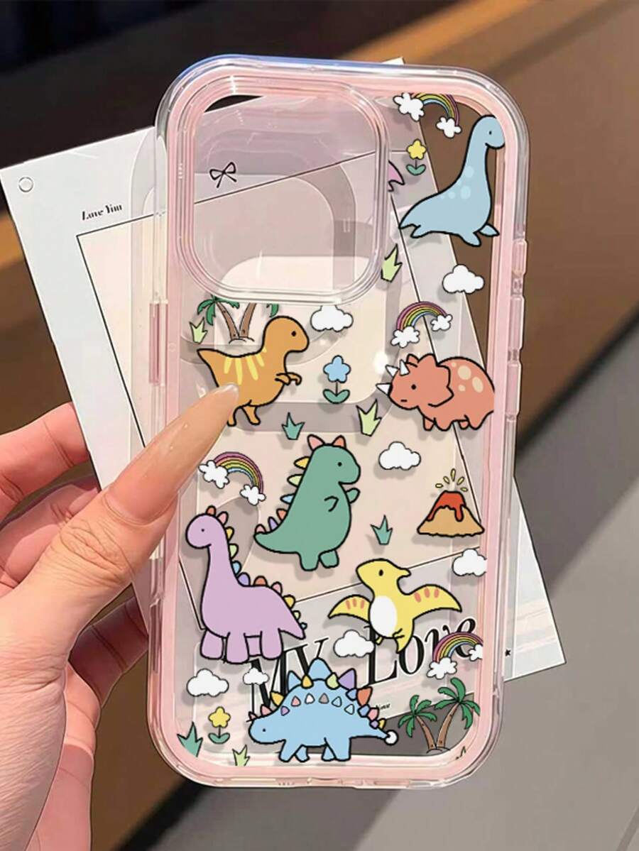 1個創意彩色恐龍圖案粉色軟邊 2合1 高端透明全覆蓋 TPU 防震時尚手機保護殼,適用於 Apple 17 16 15 14 13 12 11 Pro Max、A56/55/54/53/52/51/37/17、S26/25/24/23/22/21 系列吸震保護套(國際版,非本地版) - 彩色 - 查看 1