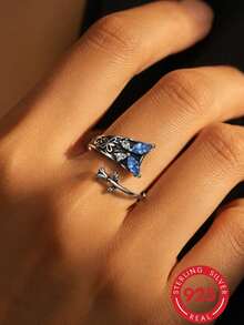 1pc 925 Sterling Silver Women's Ring, Hypoallergenic, Adjustable Vintage Butterfly Thumb Ring, Lucky Ring, Motherhood Ring, Retro Style, Suitable For Daily Wear, Party, Holiday, Valentine's Day, Halloween, Easter, Etc., Comes With Gift Box - Antique Silver - View 1