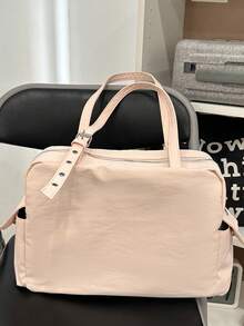 Large Capacity Multi-Pocket Tote Shoulder Bag | Cream Nylon Bag With Silver Zipper Details | Work/School/Travel | Durable Bag,Y2k - Multicolor - View 7