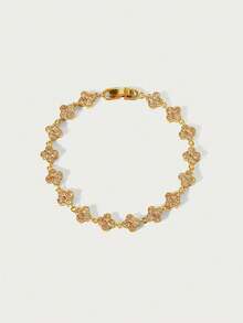Glisma 1pc Colorful Fashionable Luxury Floral Zirconia Bracelet - Horizontal and Vertical Link - View 9
