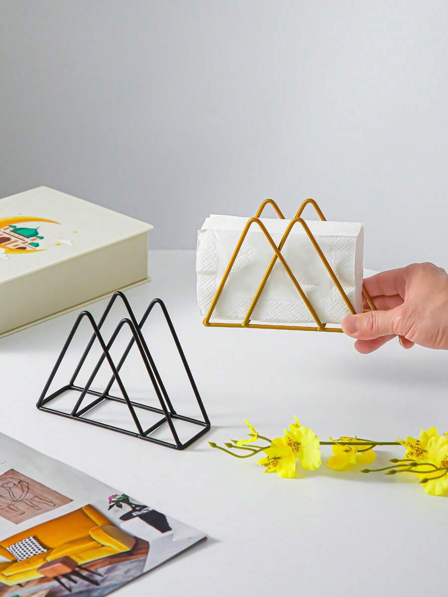 1pc Triangle Metal Napkin Holder, Desktop Tissue Dispenser, Minimalist Triangle Tabletop Decor Napkin Holder, Kitchen Paper Towel Storage Rack, Holiday Decor Napkin Holder - Multicolor - View 1