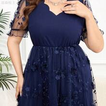 yonghongmaoyi1 Reflora Vestido de verano elegante de talla grande con cuello en V y mangas cortas con ribete de concha - Azul marino - Ver 9