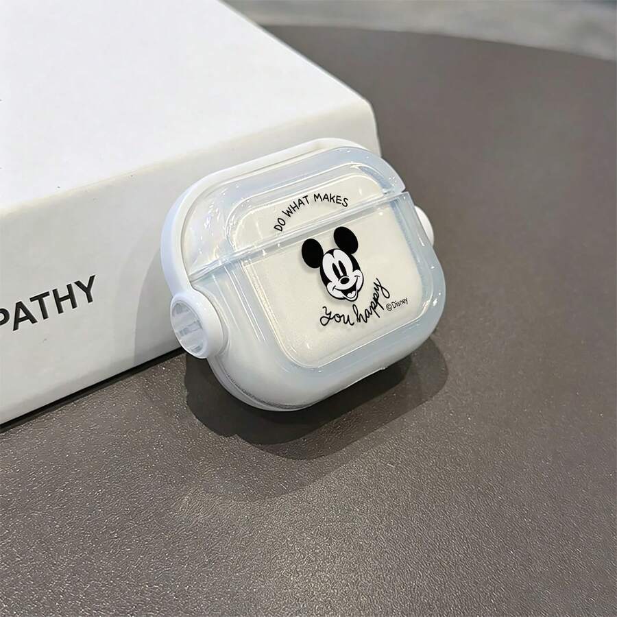Disney Mickey Mouse "Do What Makes You Happy" Inspirational AirPods Case Cute Transparent Shockproof Shell With Rotating Bracket Compatible With AirPods 1/2/3/4 And Pro/Pro 2 Nd Generation Suitable For New AirPods Pro 3 Stocking Stuffers The Girlfriend. - Transparent - View 1