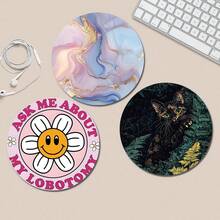 Sunflower Cat Head Marble Cute Mouse Pad, Office Desk Circular Mouse Pad, Small Mini Travel Mouse Pad With Anti Slip Rubber Base, 7.87 Inch Diameter Suitable For Work Wireless Computer Laptop, Office Desk Accessory Single 47g - View 2
