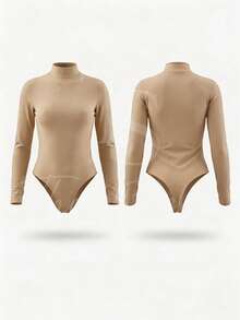 Suplex Bodysuit Second Skin Cacharrel Long Sleeve High Neck - Beige - View 3