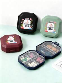 Caja de pastillas portátil dividida, caja de almacenamiento de cápsulas de 6 compartimentos, caja de pastillas de viaje, caja de pastillas, mini caja de pastillas impresa con patrones de cápsulas, tabletas, letras, botellas de pastillas, caja de pastillas, kit de primeros auxilios, bolsa médica, accesorio de viaje, esencial para dormitorio - Multicolor - Ver 3