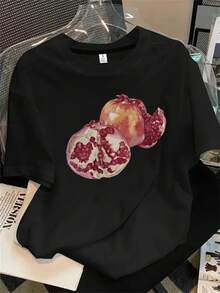 Top de mujer de manga corta y cuello redondo con dos estampados de Omeas de fondo, apto para todas las estaciones. - Negro - Ver 1