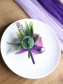 1pc/6pcs Premium Purple Princess Rose With Purple Wheat Ear And Purple Baby's Breath Mori Style Elegant Corsage Suitable For Groom, Bride, Groomsman, Bridesmaid, Wedding, Marriage, Engagement Decoration, Evening Party, Ball, Graduation Season, Back To School Season, Party Events - Mauve Purple - View 5