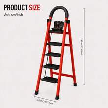Five-Step Folding Step Stool, 500-Pound Weight Capacity, Sturdy Steel Structure, With Non-Slip Wide Steps And Handrails, Lightweight And Portable Household Ladder, Suitable For Home Kitchens, Pantries, Closets, And Offices - Red 5-step Folding Staircase - View 3