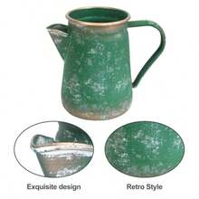 Jarrón de jarra vintage jarrón rústico jarrón de granja para flores jarrón de leche de metal vintage jarrón pequeño decorativo decoración shabby chic para el hogar cocina baño - Verde - Ver 5