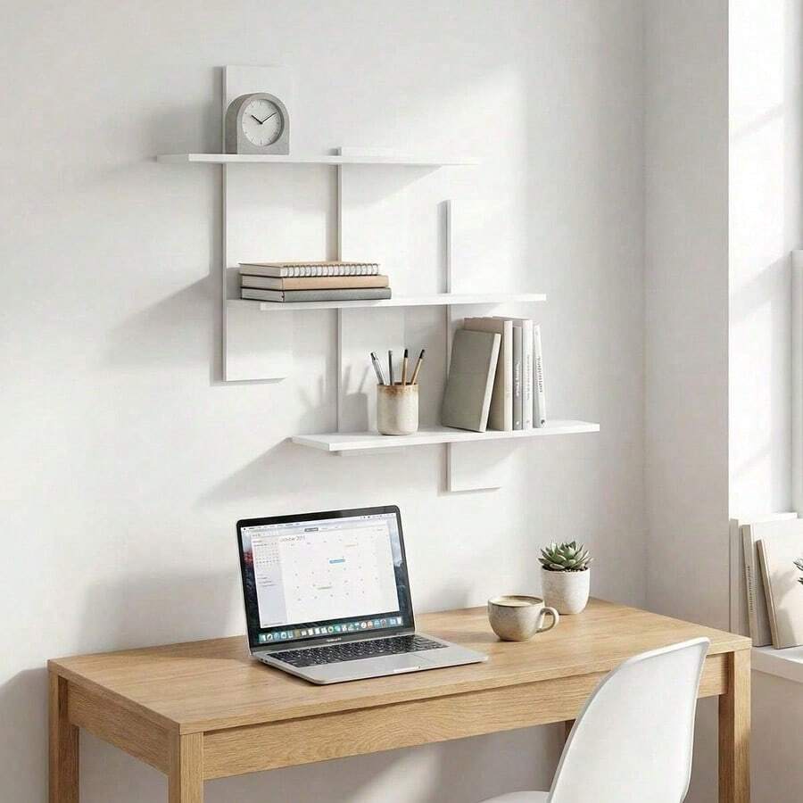 Estantería de almacenamiento multicapa montada en la pared, hecha de tablero de fibra, estante de exhibición multifuncional adecuado para la oficina y la decoración del hogar, se puede usar para almacenar esculturas y pequeños adornos, decorativo y práctico - Multicolor - Ver 1