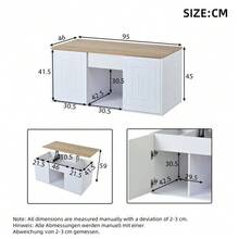 Mesa de centro para sala de estar, 46 x 95 x 45 cm, altura ajustável até aproximadamente 59 cm, com duas portas de armário e design minimalista. Mesa lateral em madeira natural, mesa de centro, escrivaninha. - Branco - Ver 4