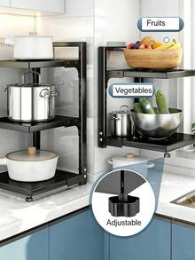 2/3 Tier Pot And Pan Storage Rack, Under Sink Cabinet Hanging Kitchen Utensil Holder, Suitable For Kitchen Countertop, Cabinet Door And Other Locations, Convenient For Organizing Pots, Pans And Lids - Multiple Specifications - View 2