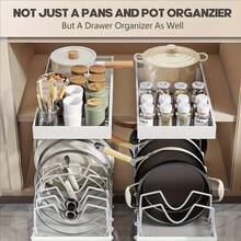 2pcs/1pc Pull-Out Kitchen Storage Rack, Flat Bottom Pan Storage Rack, Under Cabinet Cookware Storage Rack, With 8 Adjustable Compartments And Pull-Out Rails Pot Lid Rack, Kitchen Sliding Pot Lid Panel Rack And Flat Bottom Pan Organizer Rack/Cabinet Sliding Storage Rack, For Storing Cookware, Pot Lids, Bowls, Plates, Baking Tools In Kitchen Storage Rack, Suitable For Back To School Season - Multicolor - View 9