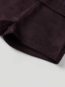 Mini Shorts For Women Low Rise Fashion Rivet Decor Decor Hot Pants Summer Fold Over Waistband Micro Shorts - Chocolate Brown - View 9