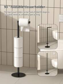 1pc Modern Freestanding Toilet Paper Holder, Iron Bathroom Paper Towel Rack With Spare Roll Storage, Black/White/Gold, No Drilling Required, Floor Standing Storage Rack For Small Bathrooms - Multicolor - View 2