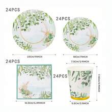 Set Peralatan Makan Sekali Pakai Motif Daun Eukaliptus Ukuran 7/9 Inci, Piring Kertas, Serbet Kertas, Gelas Kertas untuk Pesta, Hadiah Ulang Tahun, Perlengkapan Dekorasi Pesta - MultiWarna - View 6