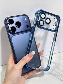 1pc Four-Corner Airbag [Lens Film] Fashion Minimalist Premium Anti-Slip Anti-Drop Durable Wear-Resistant Protective Case Compatible With Apple 17/17Pro/1ProMax/16/1Pro/16ProMax/15/15Pro/15ProMax/14/13/12/11 Soft Full-Coverage Phone Case - Baby Blue - View 2