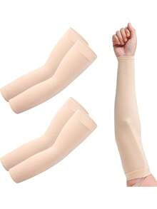1/2/3/5 Pairs Women's Sun Protection UV-Resistant Long Solid Color Straight-Cut Skin-Tone Arm Sleeves, Thin Invisible Natural Skin-Tone, Unisex Teenager Sun Protection Breathable Sports Sleeves With Thumb Holes, Ultra-Thin Breathable Cool Comfortable, Suitable For Outdoor Sports, Cycling, Running, Travel - One Size - View 3