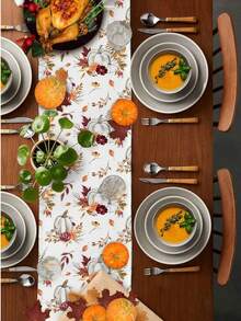 Fall Harvest Pumpkin Maple Leaf Table Runner Holiday Party Decor Reusable Farmhouse Kitchen Dining Table Runner Thanksgiving Decorations - Multicolor - View 4