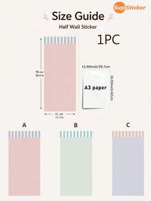 SUPSTICKER 1片清新細條紋半牆貼，防水可移除PVC自黏式牆飾，適用於嬰兒房與玄關，3款可選，17.72*35.43英吋 - 彩色 - 查看 2