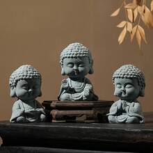 禪僧佛像 - 綠色砂岩茶寵，勇敢冥想與祝福雕塑，招財納福，適合室內外居家、辦公室或車內裝飾 - 查看 4