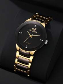 Men's Gift Watch Classic Fashion Rhinestone Dial Casual Business Quartz Wristwatch, Gift For Boyfriend (1pc/Set) Watch Box Not Included - Black - View 1