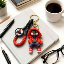 Miniso 迪士尼漫威蜘蛛人 Miles Morales 鑰匙圈，可愛連帽超級英雄娃娃鑰匙環組，開學季可愛風背包錢包吊飾，酷炫包包掛件收藏玩具禮物，適合送給朋友、車鑰匙裝飾 - 樣式 2 - 查看 4