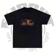 NewSummerMichaelJacksonPortraitPrintShortSleevedRetroTShirtHighendLuxuryUnisexStyleBothofMenandWomen(13) - 黑色 - 查看 2