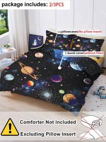 2/3件組 3D星系行星床寢套組，太空主題被套含枕套，宇宙太陽系床寢套組，適合男孩與女孩 (Twin/Full/Queen/King) - 彩色 - 查看 3