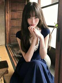 韓系辣妹V領短袖黑色女款夏季新款修身顯瘦時尚高級上衣優雅 - 藏蓝色 - 查看 3