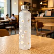 1件裝夏季1000ml磨砂塑料水瓶，極簡雛菊圖案印花，便攜式，適合返校、居家、校園、運動、戶外、禮品 - 白色 - 查看 12