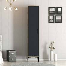 Dmora Giusta - Armadio Multiuso 1 Anta, 40x48h201\ cm Nero Antracite, 4 Ripiani - nero - Visualizzare 1