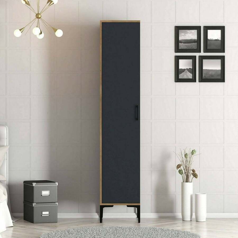 Dmora Giusta - Armadio Multiuso 1 Anta, 40x48h201\ cm Nero Antracite, 4 Ripiani - nero - Visualizzare 1