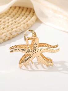 1pc Summer Women's Starfish Hair Clip,Large Metal Starfish Hair Clip,Non-Slip Strong Grip Beach Style Hair Clip,Hair Accessories For Women - Gold - View 4