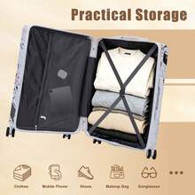 MERAX 20"/24"/28" 3 Pcs/Set In PC Spinner Wheel Luggage, Carry On Suitcase, With Printed Pattern And Combination Lock (Black) - Black(20"/24"/28") - View 11